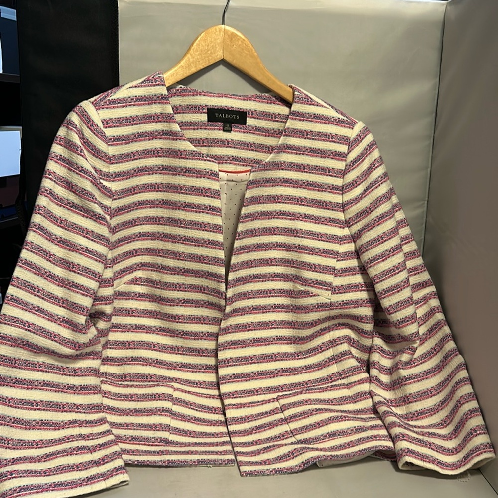 Talbots Tweed Blue/Pink/White Jacket Size Misses 12 - Picture 1 of 5